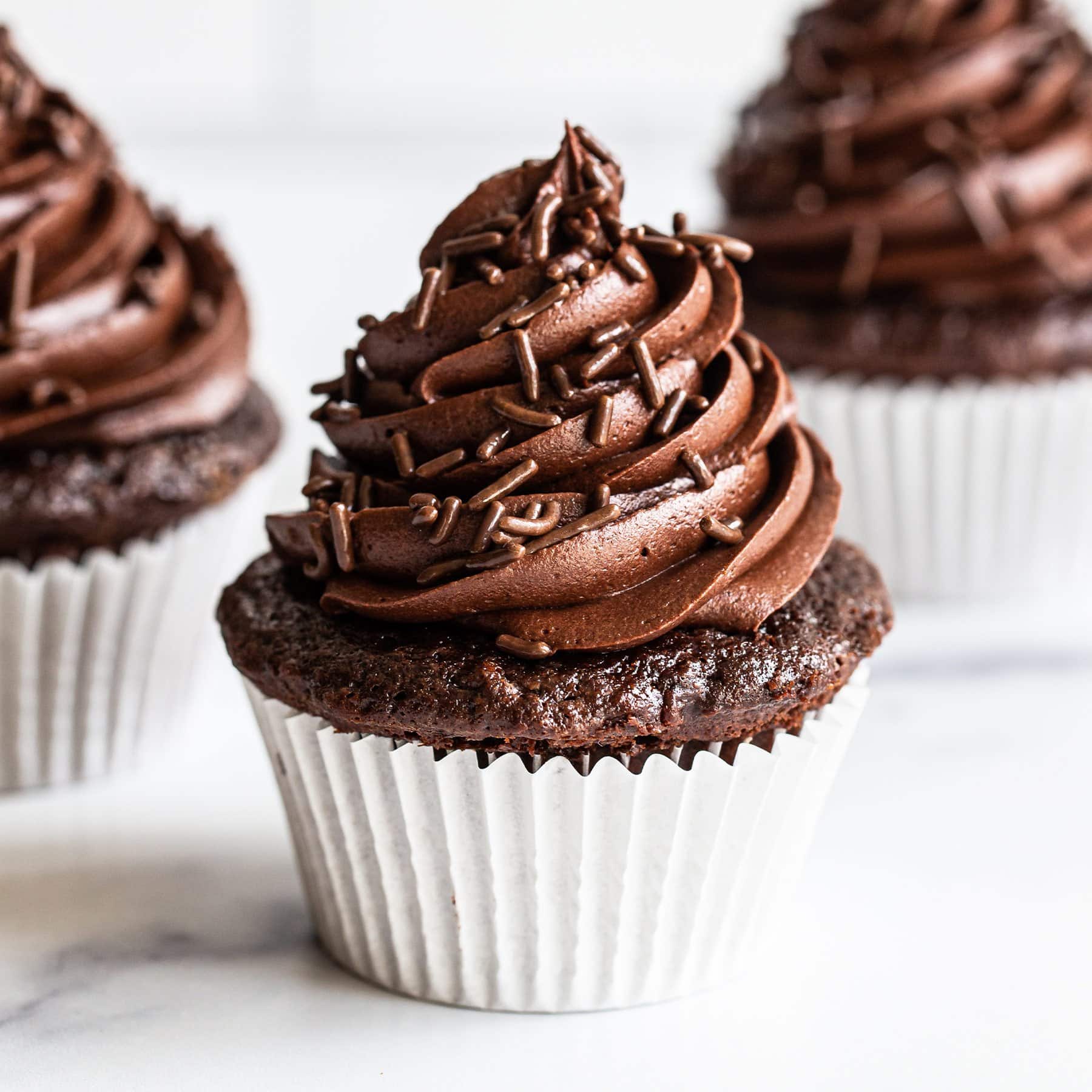 Picture of a chocolate cupcake with chocolate frosting